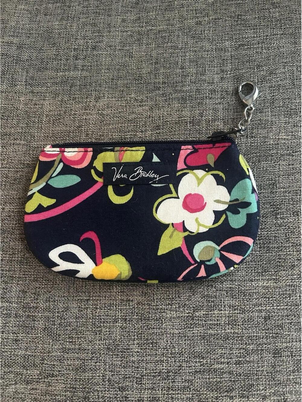 Vera Bradley Zip ID Case In Ribbons Pattern Coin Purse Clip On
